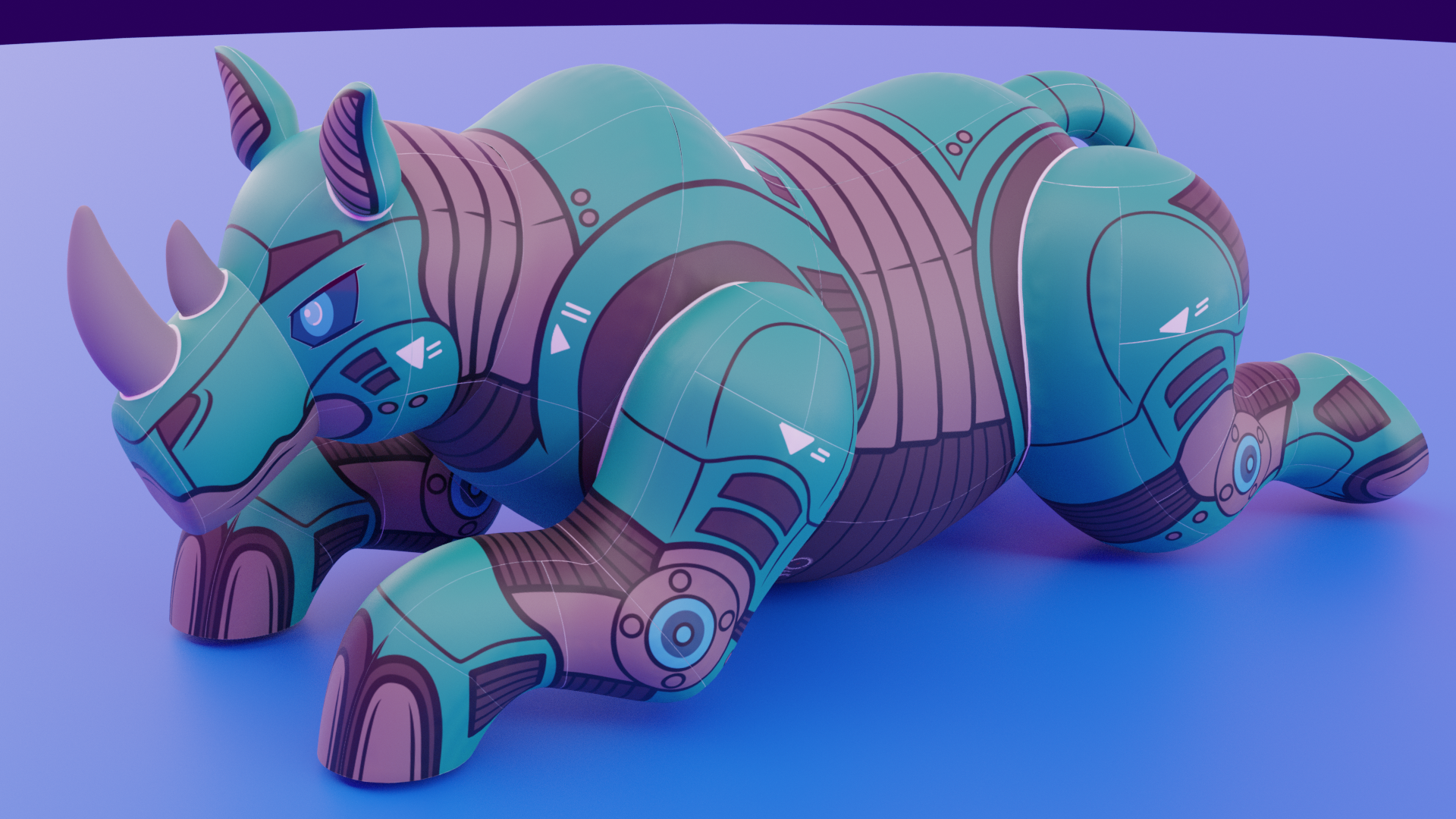 Rendered picture of a mecha rhinoceros